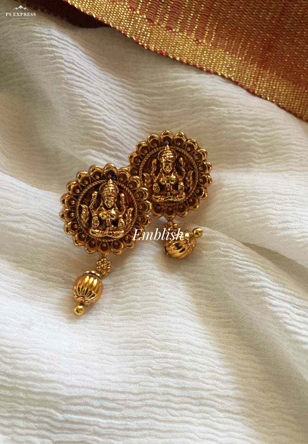 Antique Small Lakshmi single gold drop stud